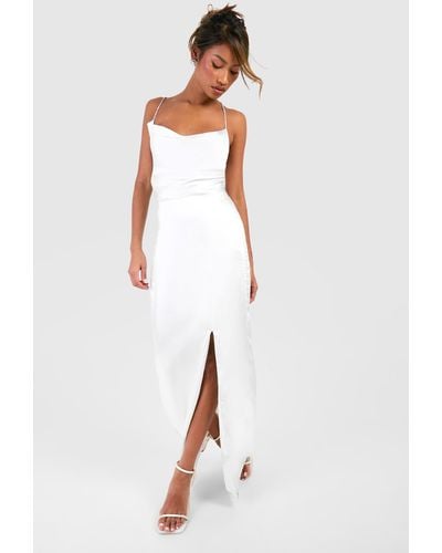 Boohoo Satin Diamante Strap Maxi Slip Dress - White