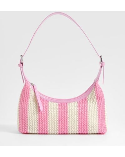 Boohoo Stripe Raffia Shoulder Bag - Pink