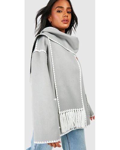 Boohoo Contrast Stitch Detail Jacket With Scarf - Gray