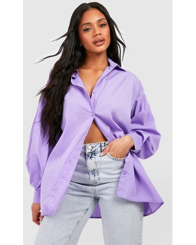 Boohoo Puff Sleeve Oversized Shirt - Purple
