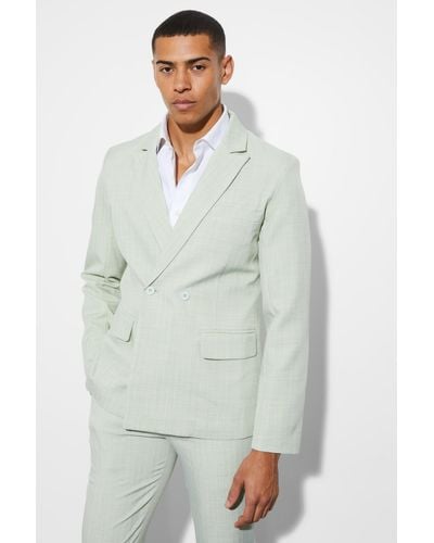 Boohoo Slim Double Breasted Texture Suit Jacket - Green