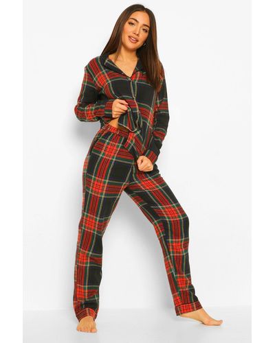 Boohoo Flannel Print Christmas Pajamas Pants Set - Red