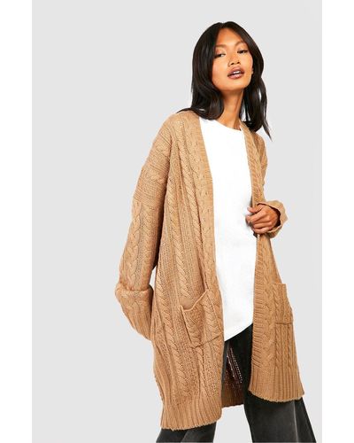 Boohoo Oversized Slouchy Cable Knit Cardigan - Natural