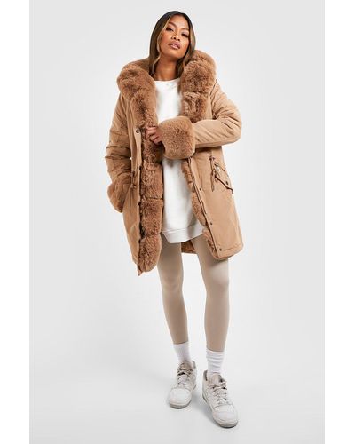 Faux fur trim luxe mountaineering parka coat Clearance