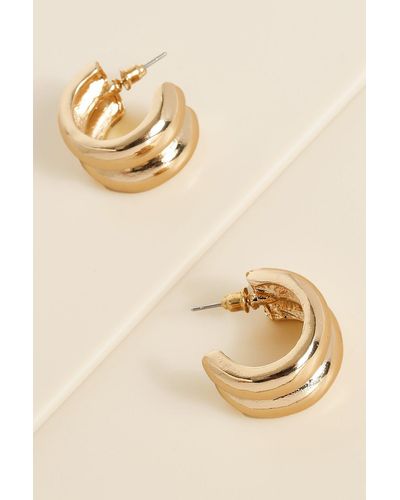 Boohoo Recycled Chunky Double Hoop Earring - Natural