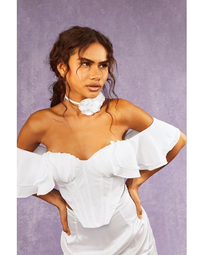 Boohoo Ruffle Sleeve Off The Shoulder Structred Corset Top - White
