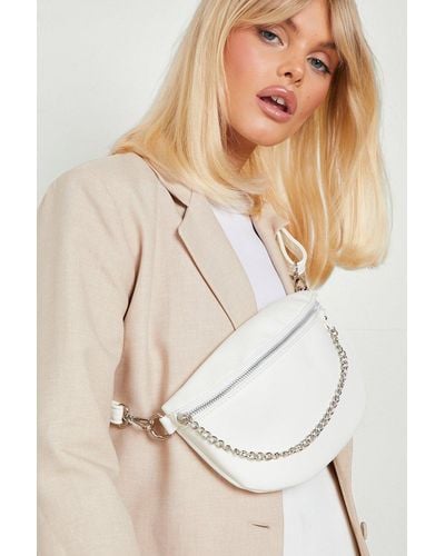 Boohoo Front Chain Detail Fanny Pack - White
