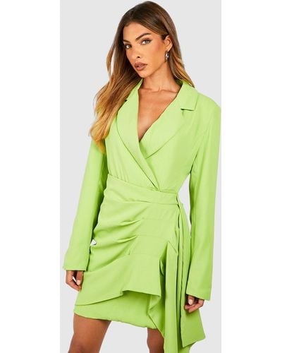 Boohoo Wrap Detail Blazer Dress - Green