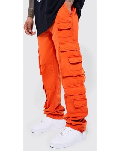 Boohoo Elastic Waist Extreme Pocket Straight Fit Cargo Pants - Orange