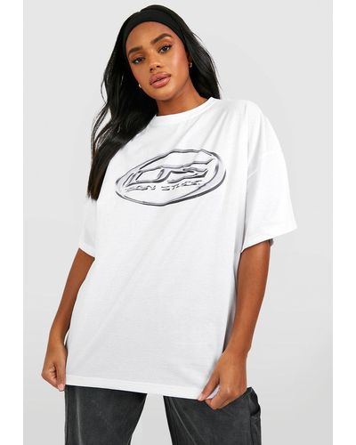 Boohoo Camiseta Oversize Con Eslogan Ds - Blanco