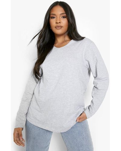 Boohoo Plus Long Sleeve Basic T-shirt - Gray