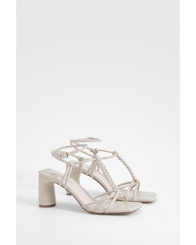 Boohoo Wide Fit Knotted Flat Low Block Heels - White