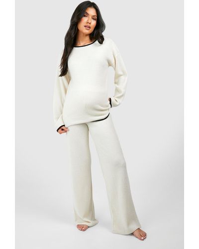Boohoo Maternity Contrast Soft Rib Loungewear Set - White