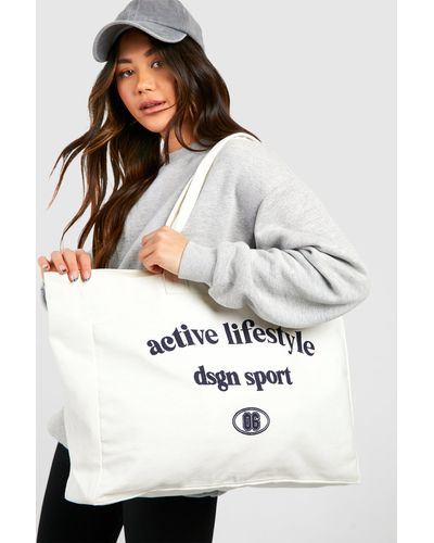 Boohoo Active Lifestyle Oversized Canvas Tote Bag - White