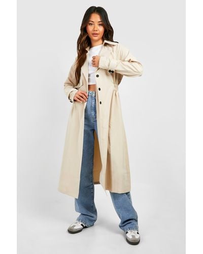 Boohoo Synched Waist Midaxi Trench Coat - Blue