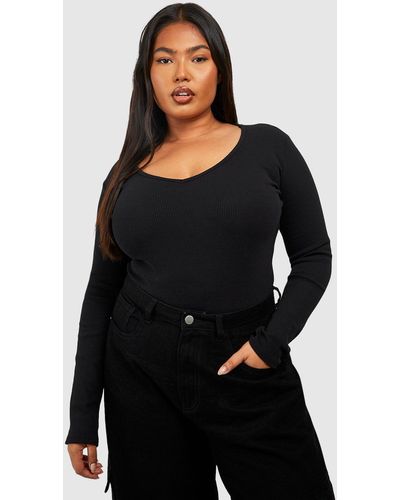 Boohoo Body Plus De Canalé Escotado - Negro