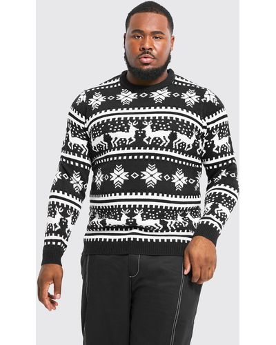 Boohoo Plus Reindeer Fairisle Christmas Sweater - Blue