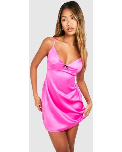 Boohoo Satin Mini Bow Strappy Maxi Dress - Pink