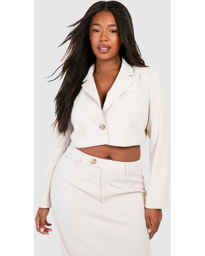 Boohoo Plus Boxy Relaxed Fit Crop Blazer - White