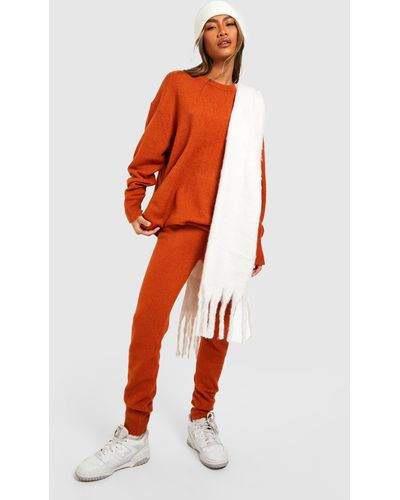 Boohoo Soft Knit Crew Neck Sweater & Pants Two-piece - Red