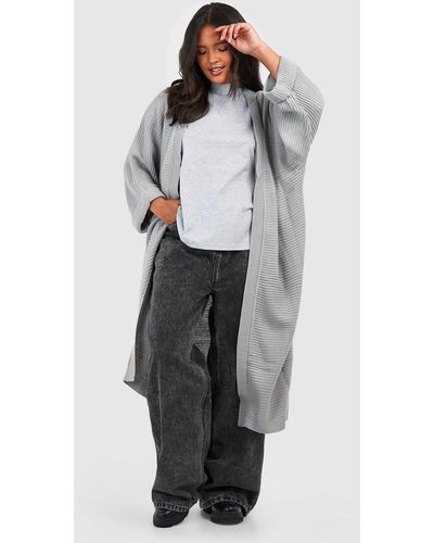 Boohoo Plus Cocoon Oversized Rib Knit Cardigan - Gray