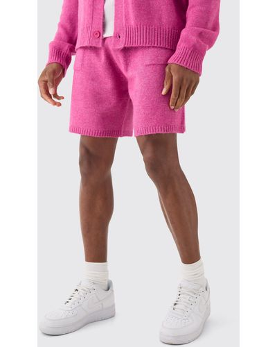 Boohoo Relaxed Brushed Knit Short In Dark Pink