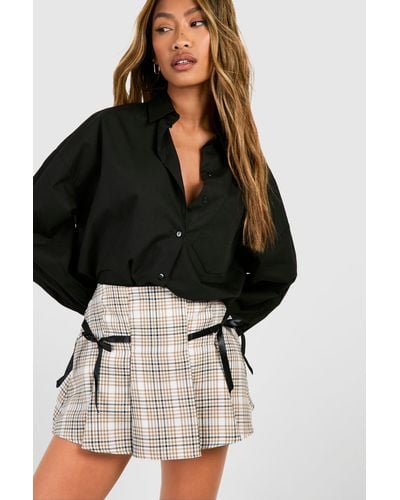 Boohoo Bow Flannel Pleated Mini Skirt - Black