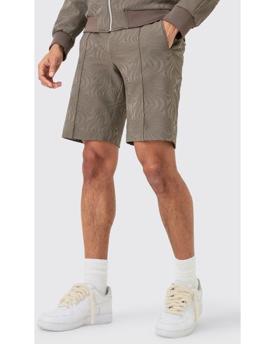 BoohooMAN Textured Straight Fit Pintuck Tailored Shorts - Natural