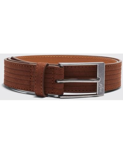 BoohooMAN Man Signature Faux Leather Textured Belt - Brown