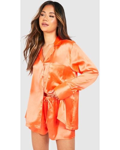 Boohoo Orange Oversized Short Pajama Set