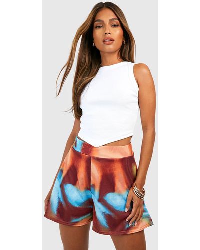 Boohoo Abstract Jersey Knit Flowy Shorts - White