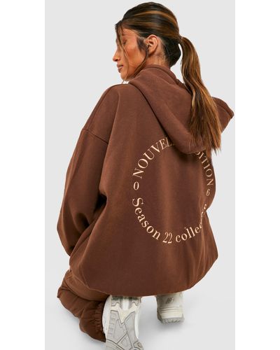 Boohoo Embroidered Back Oversized Hoodie - Brown