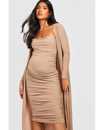 Boohoo Maternity Strappy Cowl Neck Dress And Duster - Natural