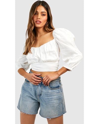 Boohoo Cut Out Embroidered Crop Top - White