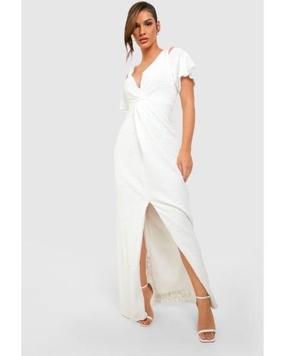 Boohoo Bridesmaid Occasion Sequin Tie Front Maxi Dress - White