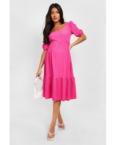 Boohoo Maternity Crinkle Ruffle Hem Midi Dress - Pink