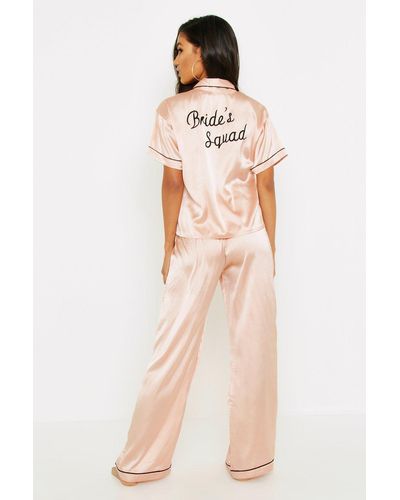 Boohoo Brides Squad Embroidered Pajamas - Pink