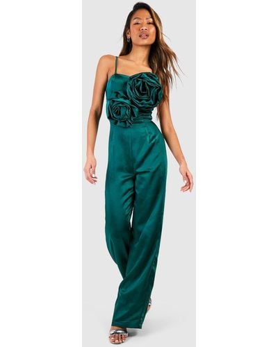 Boohoo Rose Front Strappy Jumpsuit - Green