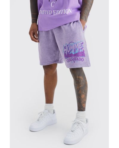 BoohooMAN Loose Fit Overdyed Homme Print Short - Purple