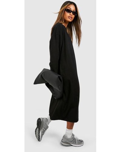 Boohoo Oversized Long Sleeve T-shirt Midi Dress - Black