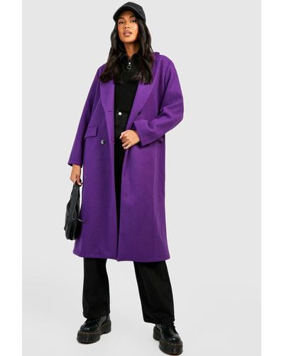 Boohoo Longline Wool Look Coat - Purple