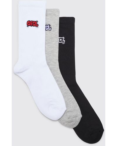BoohooMAN 3 Pack Ofcl Embroidered Sports Socks - Multicolor