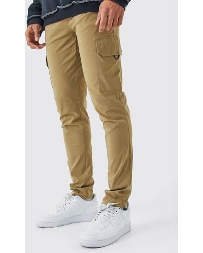 BoohooMAN Elastic Lightweight Stretch Skinny Cargo Trouser - Natural