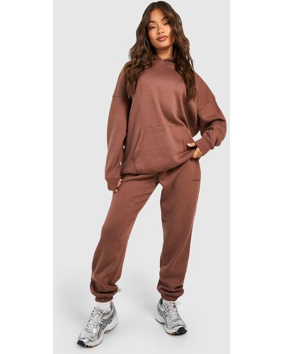 Boohoo Dsgn Studio Embroidered Hooded Tracksuit - Brown