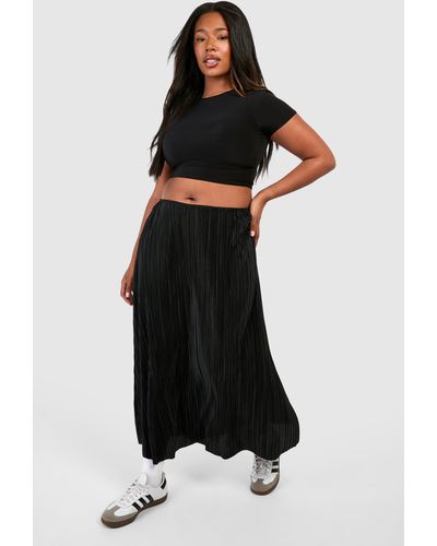 Boohoo Plus Plisse Full Midaxi Skirt - Black
