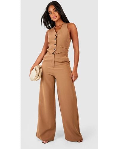 Boohoo Contrast Button Tailored Waistcoat Jumpsuit - Natural