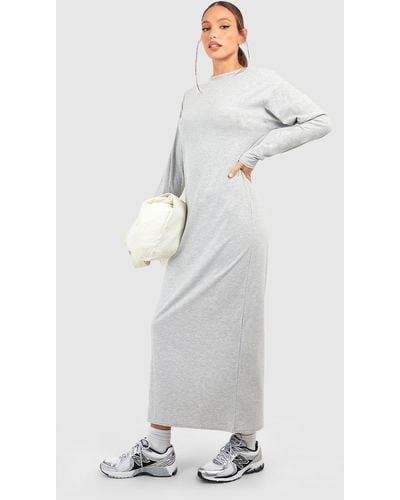 Boohoo Tall Cotton Longsleeve T-shirt Column Midaxi Dress - Gray