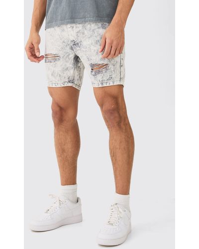 BoohooMAN Skinny Ripped Denim Shorts In Ice Gray - White