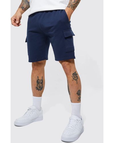 Boohoo Mittellange Basic Slim-Fit Jersey Cargo-Shorts - Blau