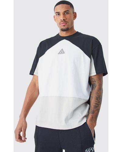 BoohooMAN Tall Oversized Branded Color Block T-shirt - White